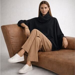 MERSEA Newport Crossover Turtleneck Sweater Poncho Black One Size $148 {MM32}